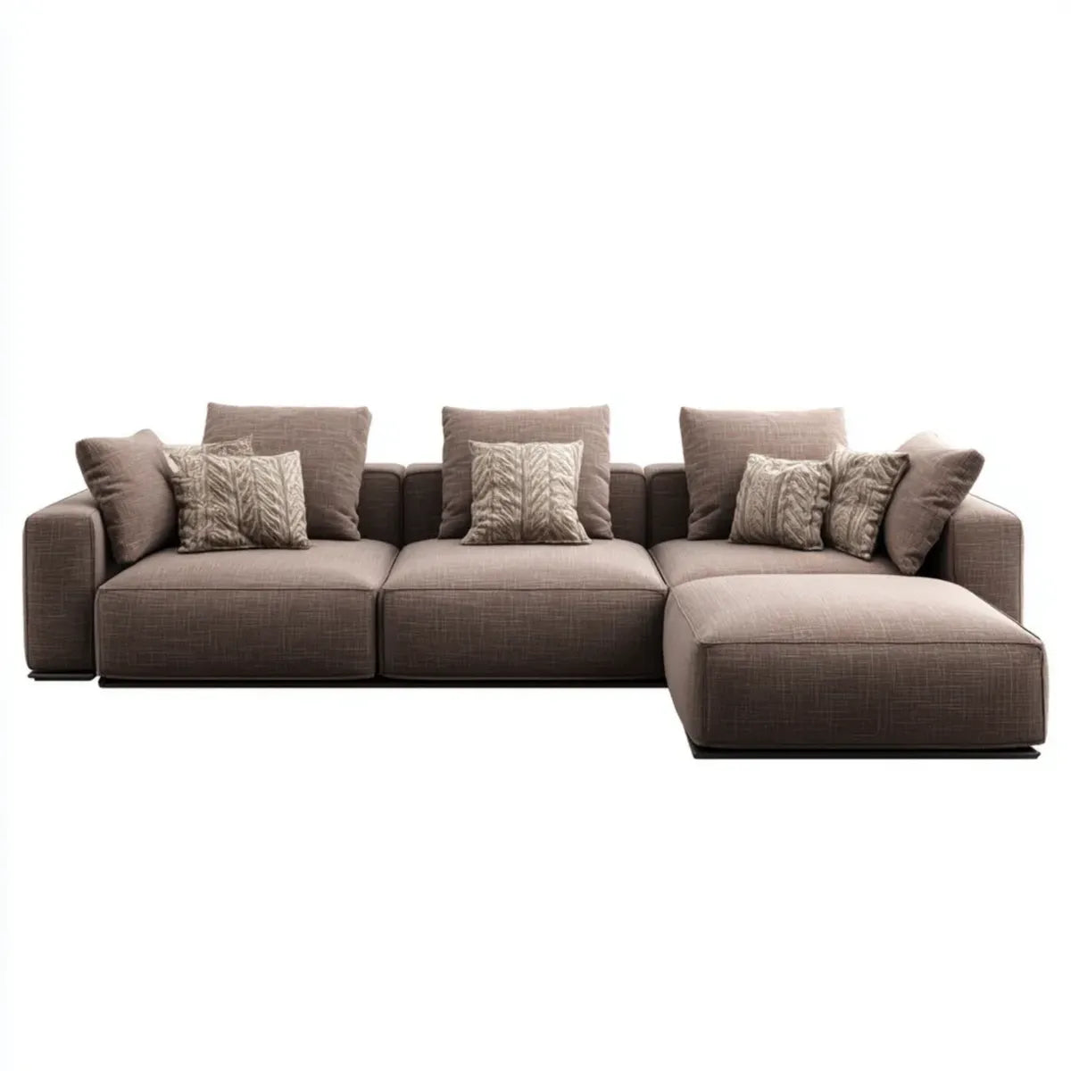 Sofa, 3 kanapa z szezlongiem prawym narożnikiem poliestrowy taupe 300 x 160 x 85 cm