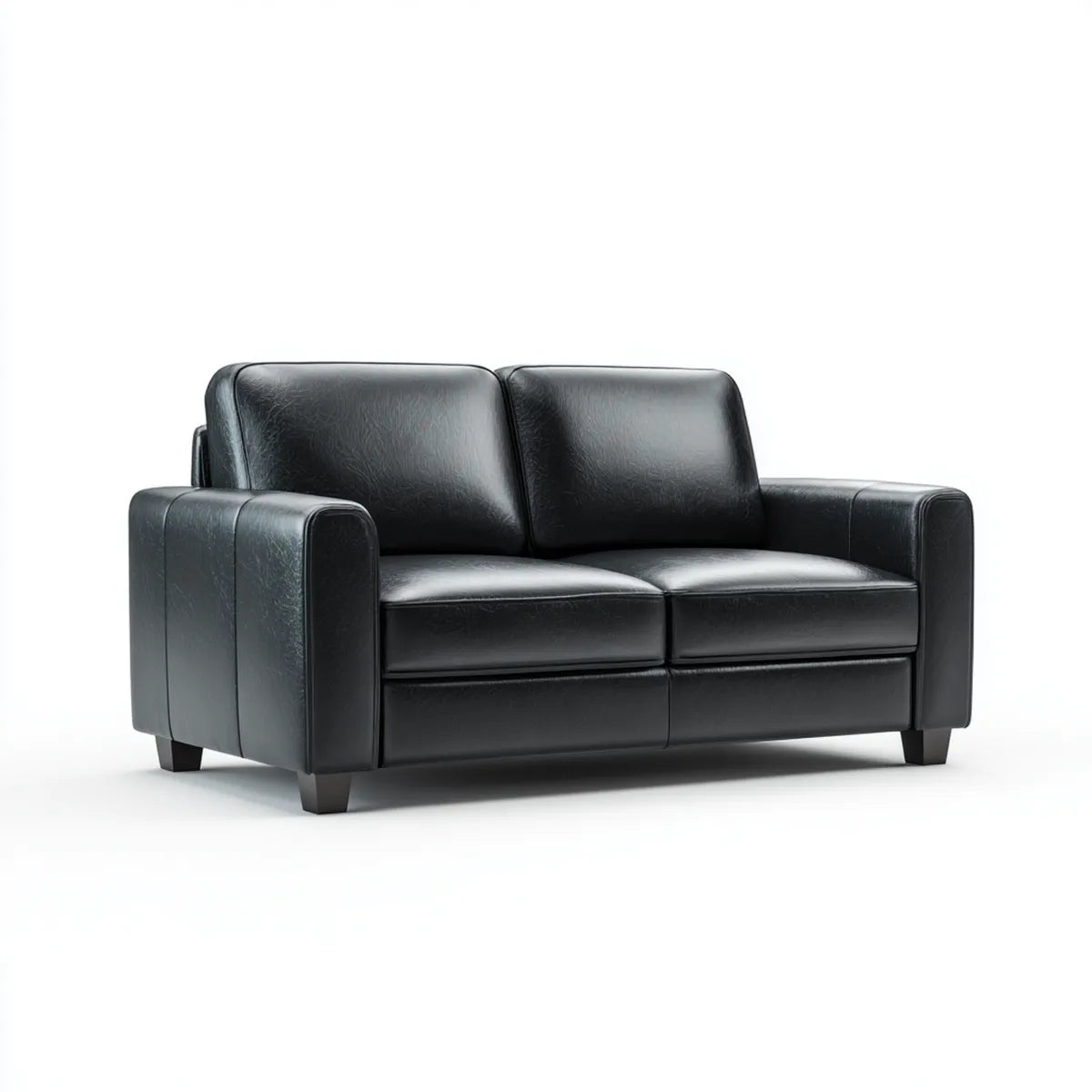 Sofa, Czarna 2 fotelowa sofa w prostokątnej, syntetycznej skórze PU 160 x 90 x 85 cm