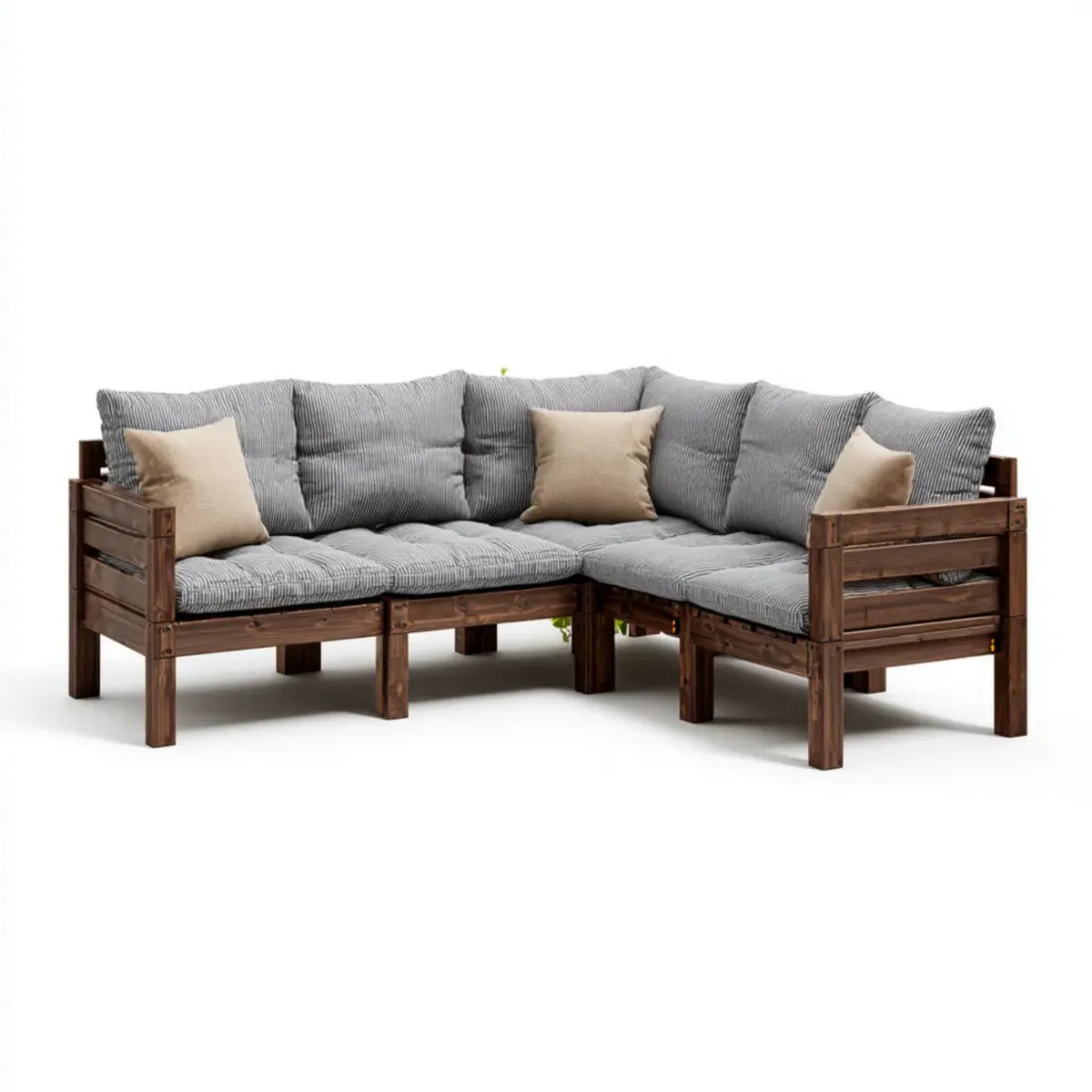 Sofa ogrodowa, Taras narożna sofa zestaw szary brązowy z litego drewna sosnowego z poduszką poliestrową kształt litery 220 x 220 x 75 cm