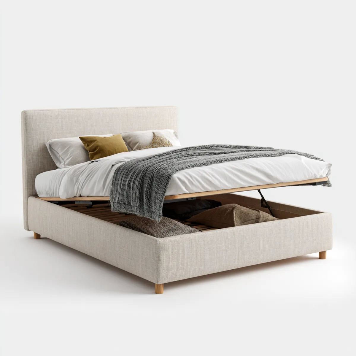 Łóżko magazynowe Beige 160 x 200 cm z częścią tapicerki i hydraulicznym boxem