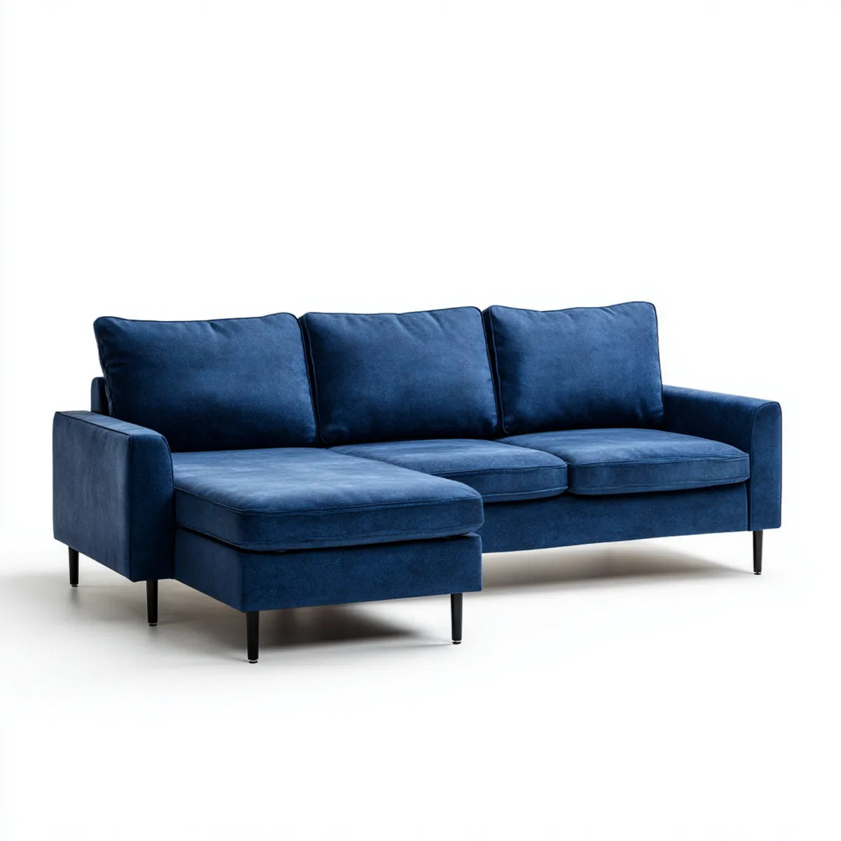 Sofa, 3 niebieska, poliestrowa, aksamitna sofa w 230 x 150 x 85 cm