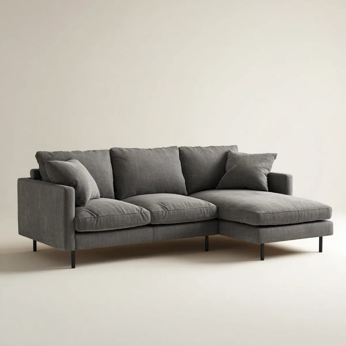 Sofa, 3 fotela poliestrowa szara sofa z prawej strony szezlong 240 x 160 x 85 cm