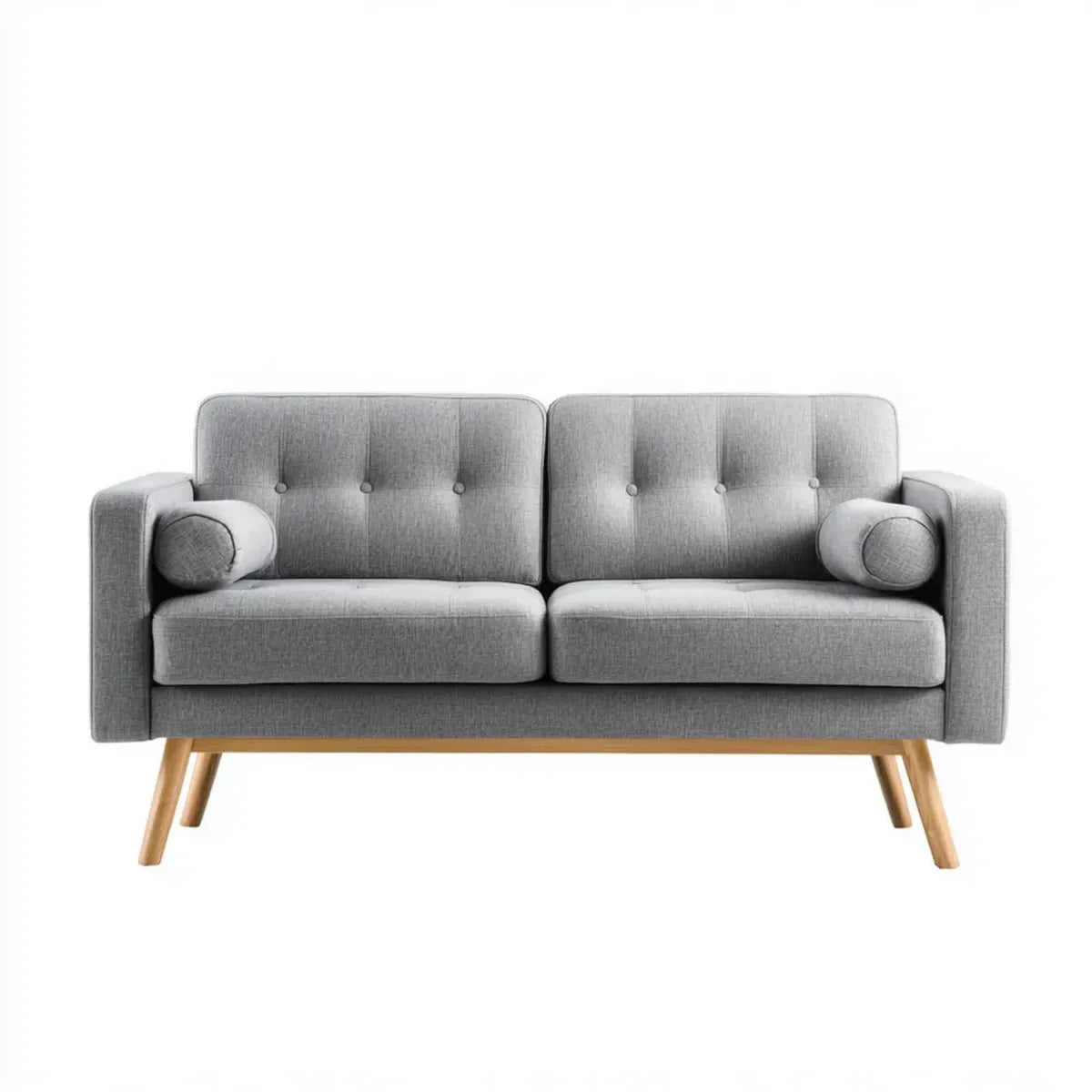 Sofa, 2 fotela szara 140 x 78 x 84 cm poliester z litymi drewnianymi nóżkami o prostym kształcie