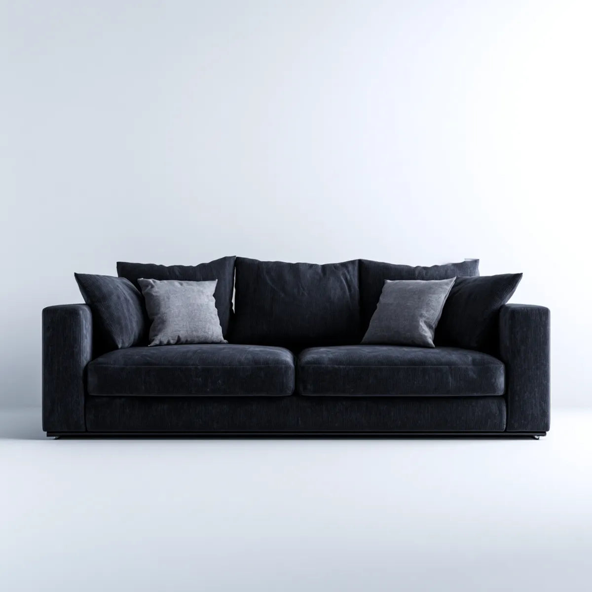 Sofa, 3 fotela prosta sofa czarna w poliestrze z żebrowanymi żebrami 230 x 95 x 85 cm