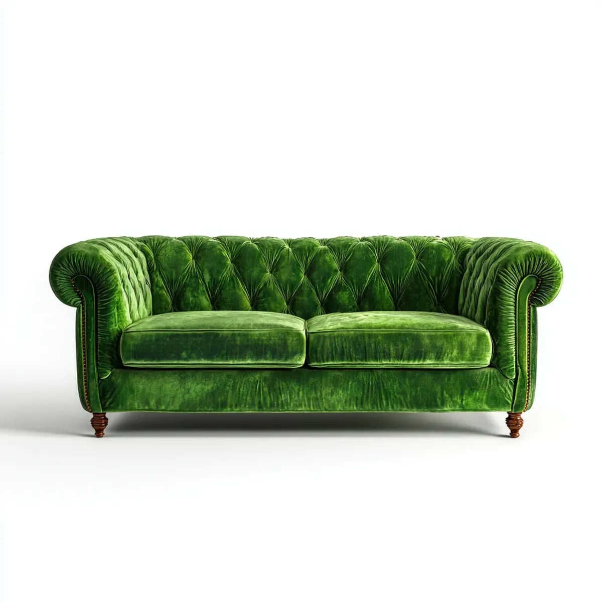 Sofa, Chesterfield 3-osobowa zielony sofa w prostokątnej kapitonowej poliestrowej aksamitu 220 x 95 x 78 cm
