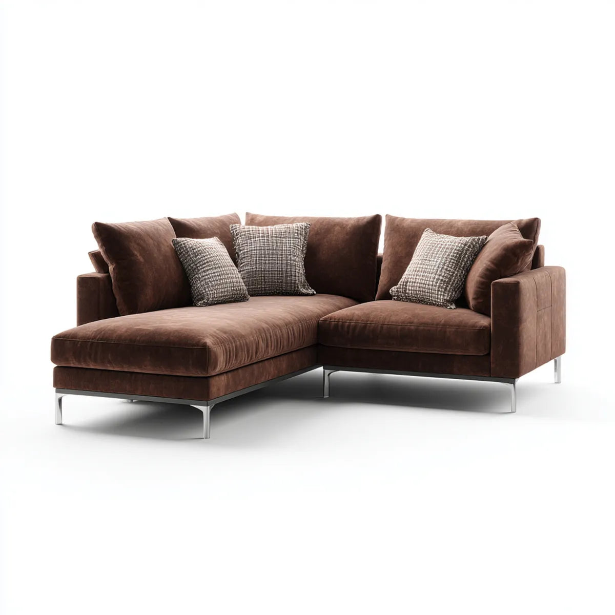 Sofa, 3 brązowa, poliestrowa, aksamitna sofa ze stalową nogą 280 x 160 x 85 cm