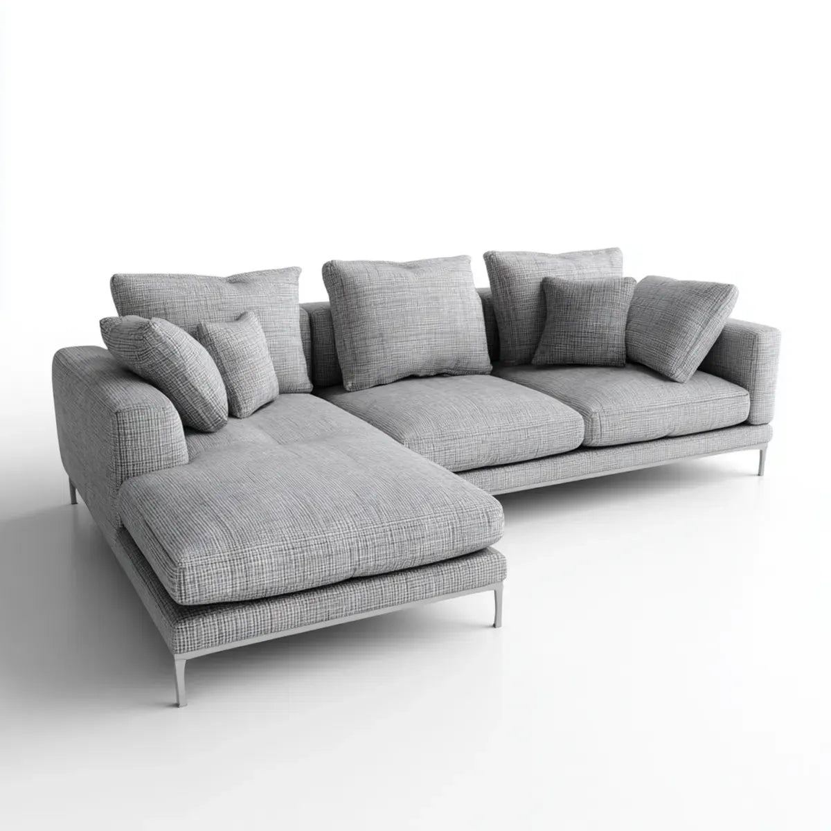 Sofa, Kanapa narożna z szarym, lewym rekamer 285 x 165 x 85 cm poliestrowy kształt L