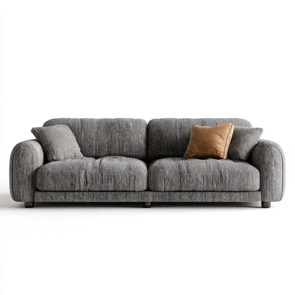 Sofa, 3 fotela prosta sofa szara antracyt w prostokątnym poliestrowym aksamicie żebrowanym 220 x 95 x 85 cm