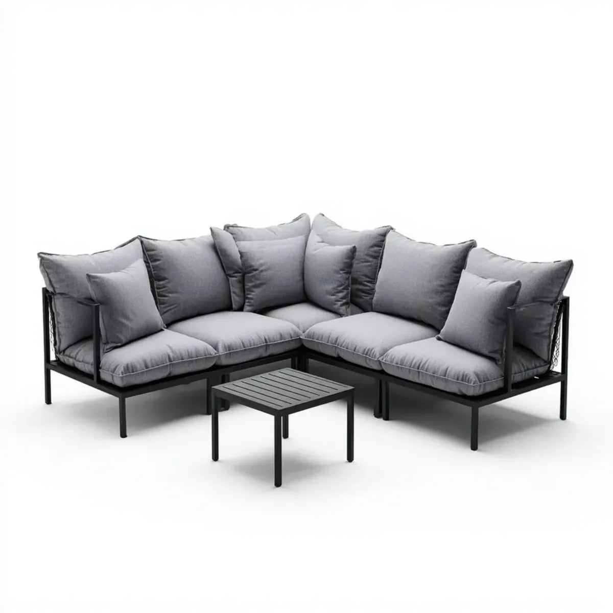 Sofa ogrodowa, Set 3-częściowy szary 220 x 220 x 75 cm stal poliestrowy kształt L