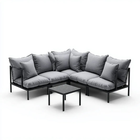 Sofa ogrodowa, Set 3-częściowy szary 220 x 220 x 75 cm stal poliestrowy kształt L