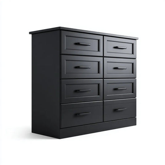 Komoda, Konmode 8 czarnych szuflady w prostokątnych panelach MDF 120 x 40 x 100 cm