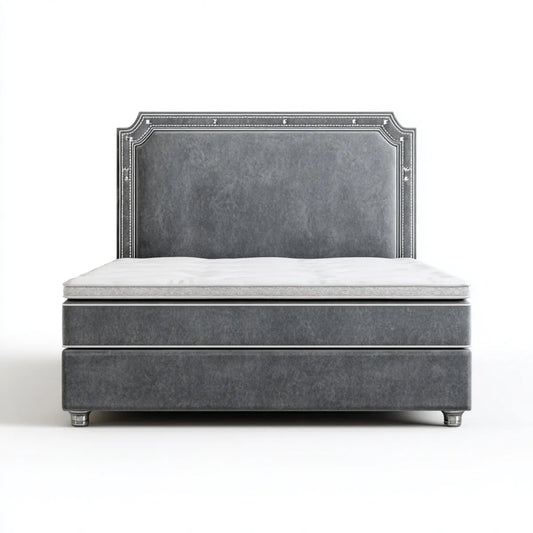 Łóżko z pojemnikiem, Boks Spring bed szary 180 x 200 cm poliester prostokątny