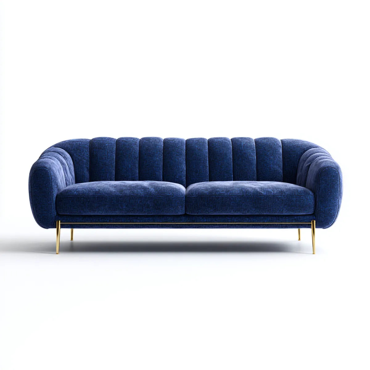Sofa, 2 fotele granatowa sofa w poliestrowym aksamicie 180 x 85 x 78 cm z zaokrąglonym oparciem