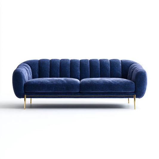 Sofa, 2 fotele granatowa sofa w poliestrowym aksamicie 180 x 85 x 78 cm z zaokrąglonym oparciem