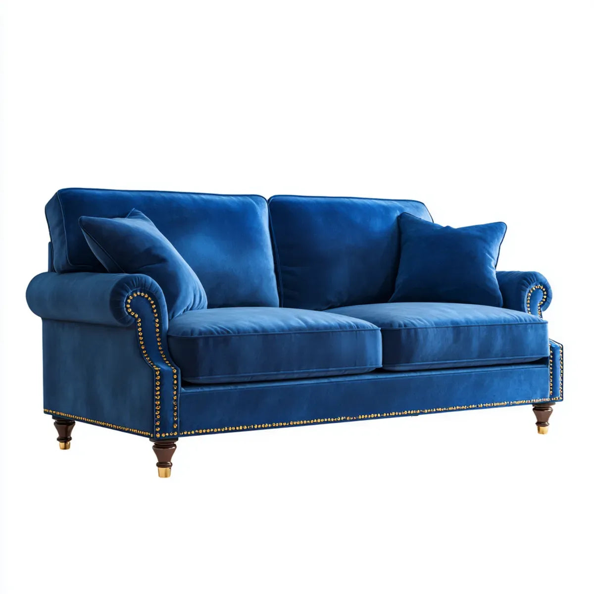 Sofa, 2 fotela prosto niebieska 180 x 90 x 88 cm poliestrowy aksamit