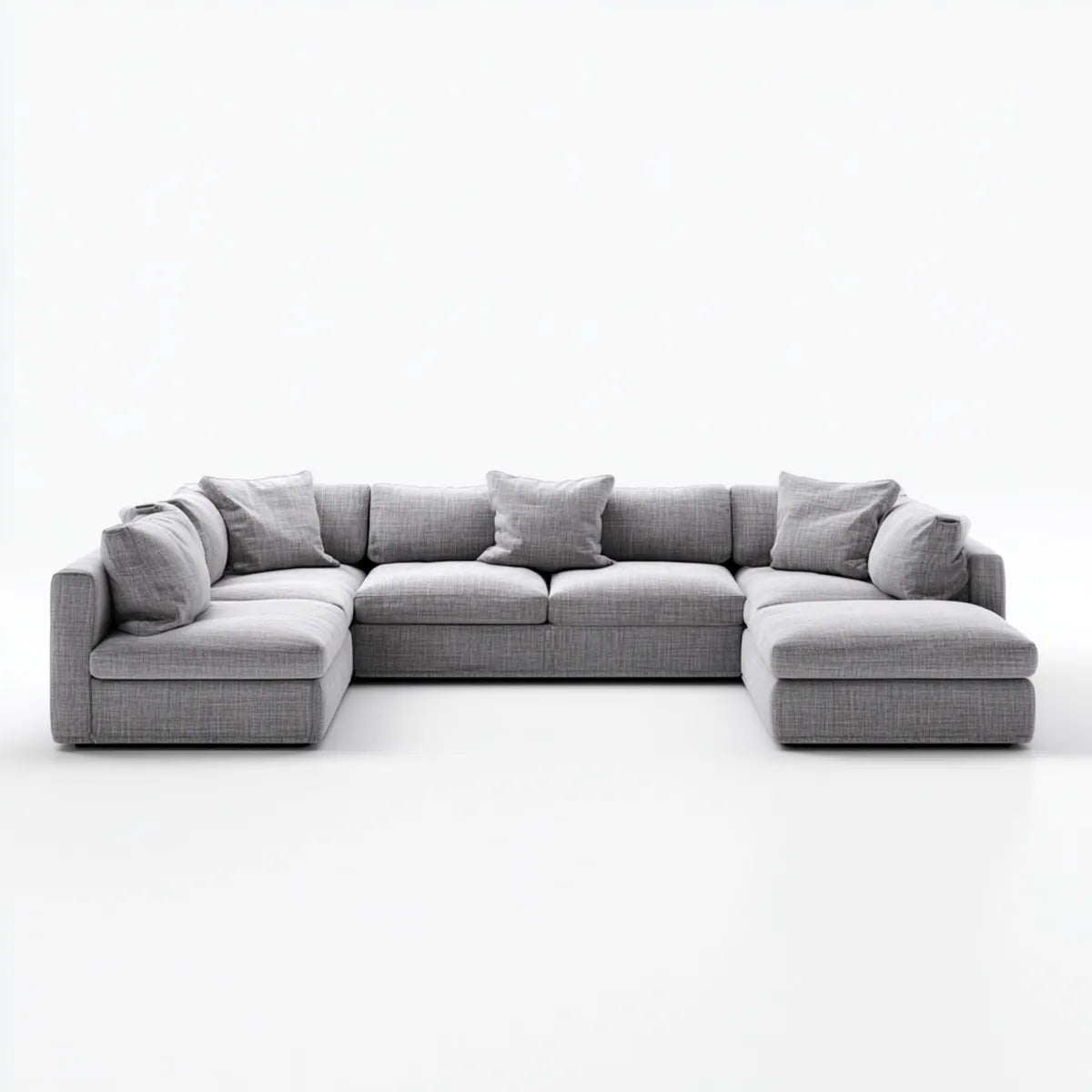 Sofa, Kanapa panoramiczna 5 foteli szary poliester z szezlongiem 360 x 170 x 85 cm