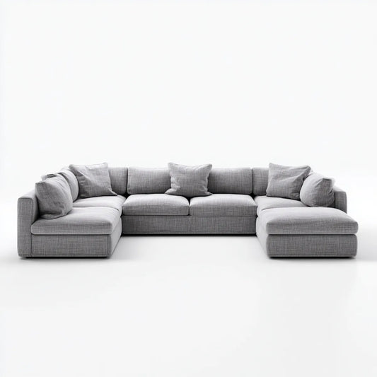 Sofa, Kanapa panoramiczna 5 foteli szary poliester z szezlongiem 360 x 170 x 85 cm