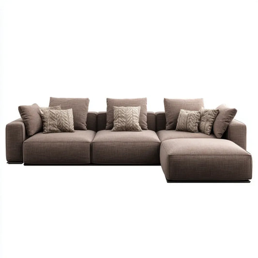 Sofa, 3 kanapa z szezlongiem prawym narożnikiem poliestrowy taupe 300 x 160 x 85 cm