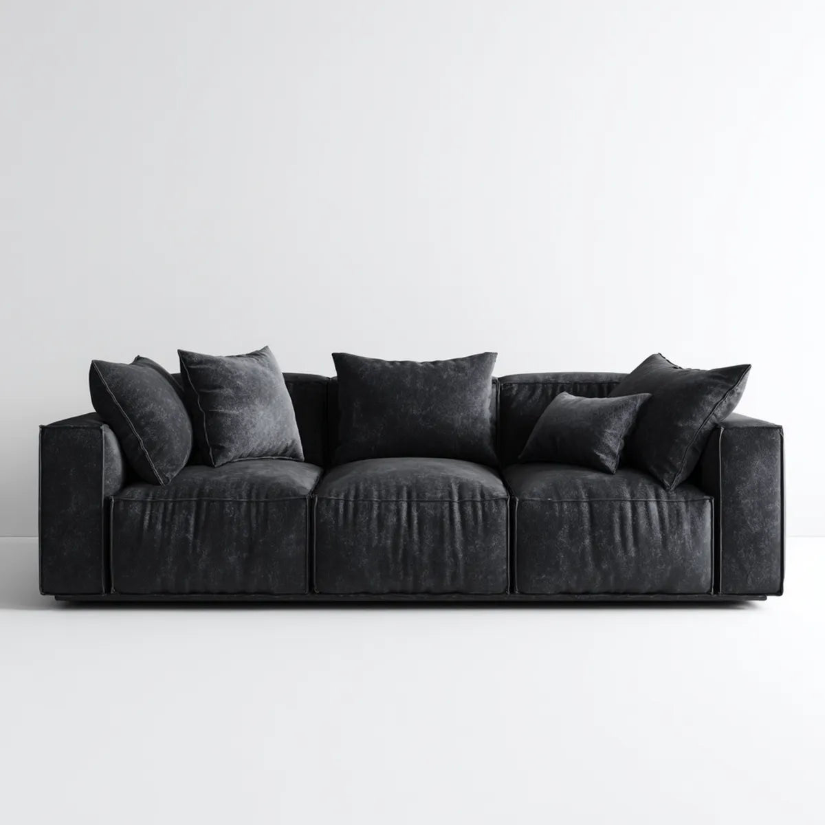 Sofa, 3 fotela prosta sofa czarna 240 x 100 x 75 cm efekt aksamitu poliestrowego