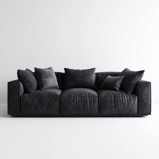 Sofa, 3 fotela prosta sofa czarna 240 x 100 x 75 cm efekt aksamitu poliestrowego