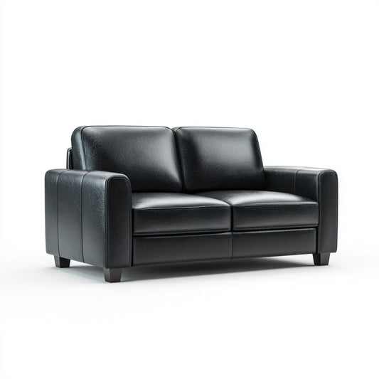 Sofa, Czarna 2 fotelowa sofa w prostokątnej, syntetycznej skórze PU 160 x 90 x 85 cm