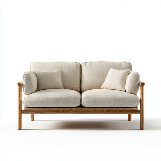 Sofa, Podwójna sofa w poliestrze z ramą w hevea lity kształt prosty 150 x 80 x 78 cm