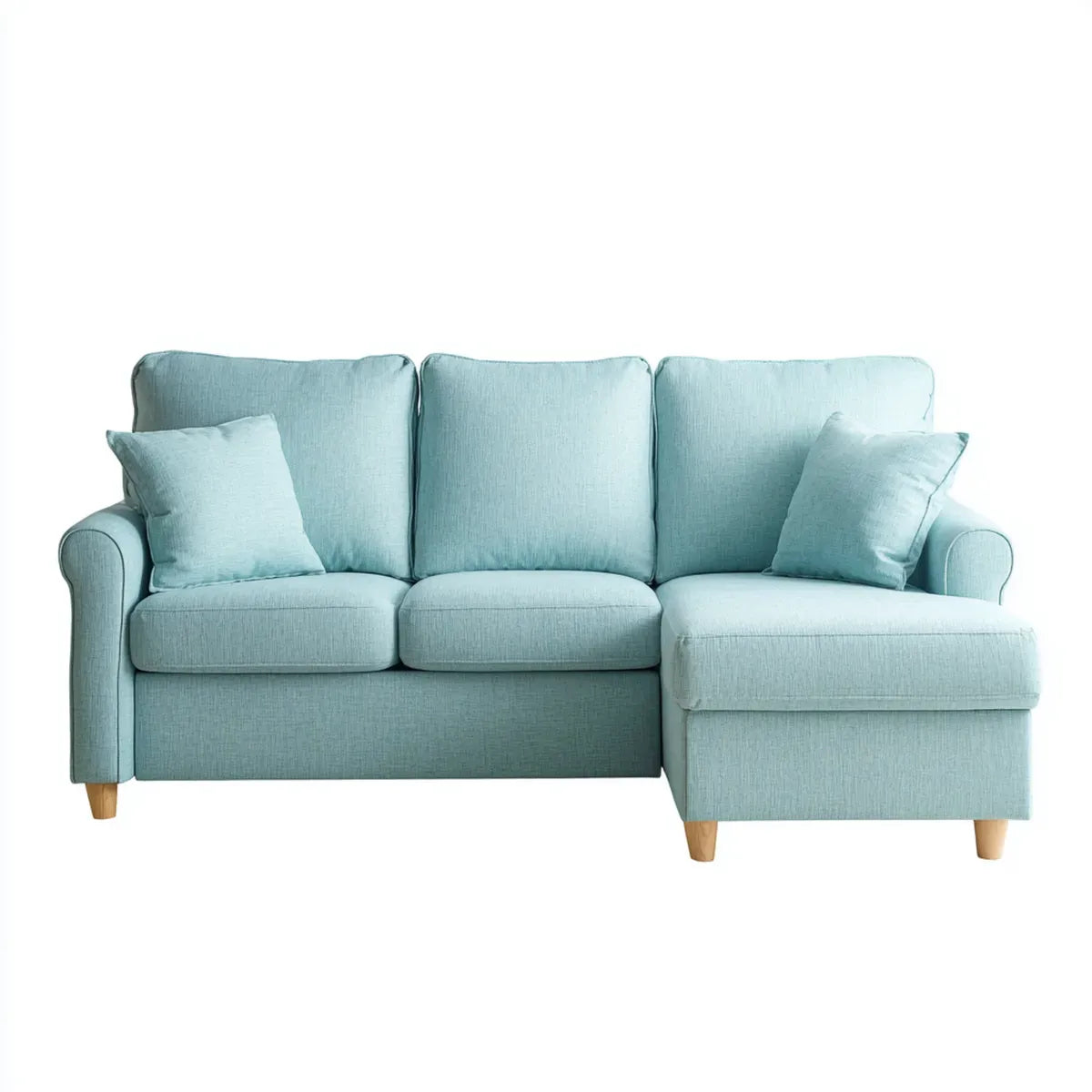 Sofa, 3 fotela narożna sofa z szezlongiem prosty jasny niebieski poliester 230 x 150 x 88 cm