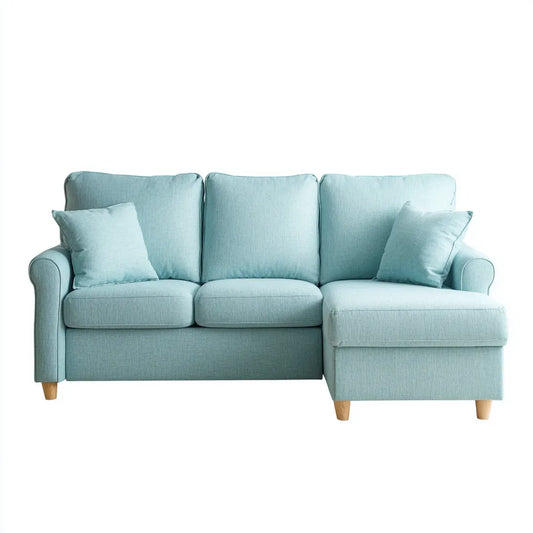 Sofa, 3 fotela narożna sofa z szezlongiem prosty jasny niebieski poliester 230 x 150 x 88 cm