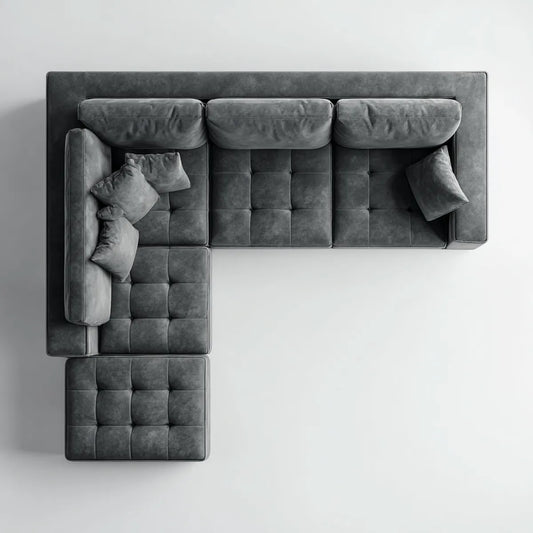 Sofa narożna 4 ciemnoszary poliester aksamit z szezlongiem 300 x 220 x 85 cm