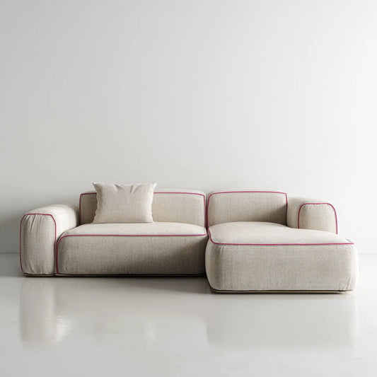 Sofa, 3 fotela narożna sofa z szezlongiem beżowym i różowym paschy 250 x 160 x 78 cm poliester