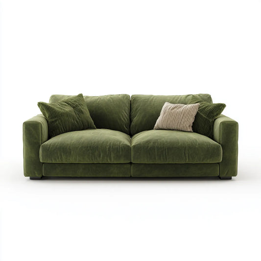 Sofa, 2 kwadratowa kanapa prosta w poliestrowej aksamitnej oliwkowej zieleni 180 x 90 x 85 cm prostokątna