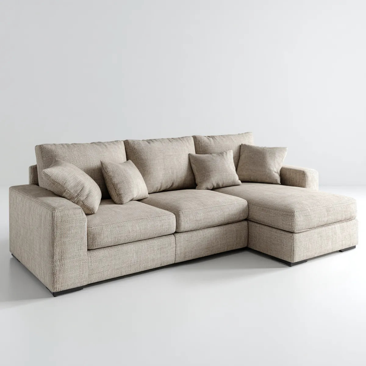 Sofa, 3 fotela narożna sofa z szezlongiem beżowym 280 x 165 cm w kształcie poliestru L