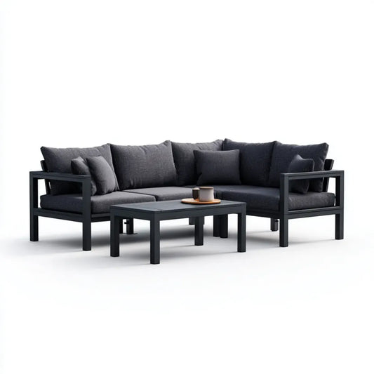 Sofa ogrodowa, Taras Lounge Zestaw z narożną sofą i stolik do kawy antracyt aluminiowy poliester 220 x 220 cm