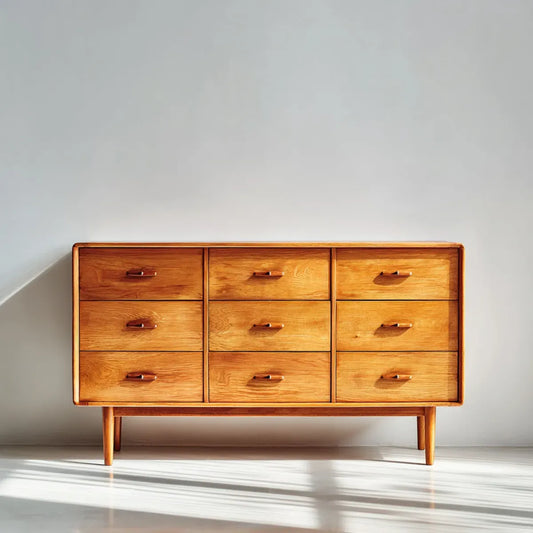 Komoda, Kommode 9 szuflady w litym dębie miód brązowy 160 x 45 x 90 cm prostokątna