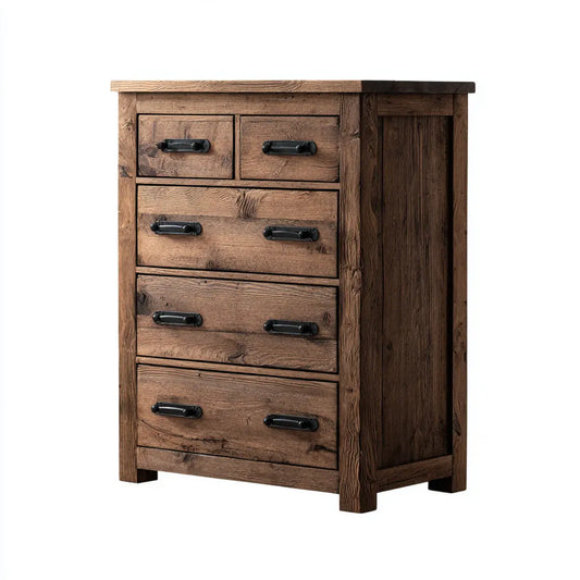 Komoda, Kommode 5 szuflady w litym drewnie prostokątna brązowy 90 x 45 x 120 cm
