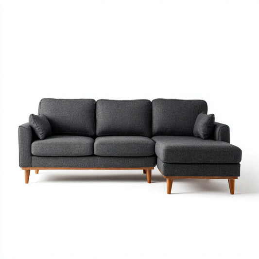 Sofa, 4 fotele rozkładana sofa szara poliester 230 x 150 x 85 cm z hevea nóżki