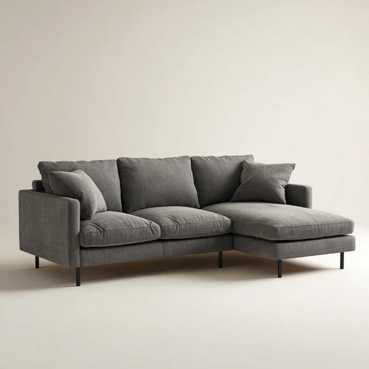 Sofa, 3 fotela poliestrowa szara sofa z prawej strony szezlong 240 x 160 x 85 cm
