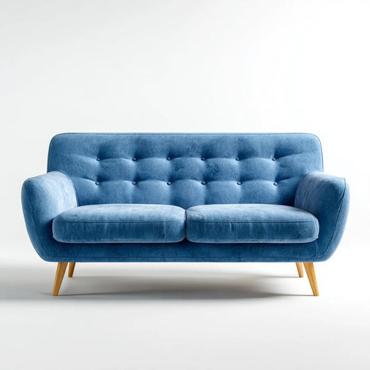 Sofa, Niebieski 2 fotela w kapitonowym poliestrowym aksamicie 160 x 84 x 82 cm