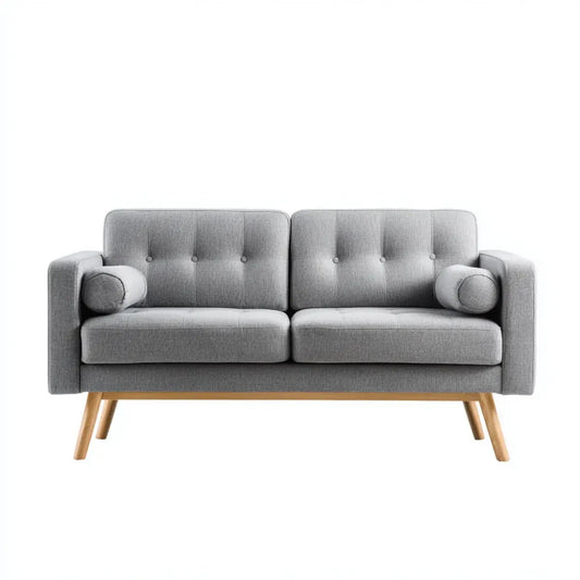 Sofa, 2 fotela szara 140 x 78 x 84 cm poliester z litymi drewnianymi nóżkami o prostym kształcie