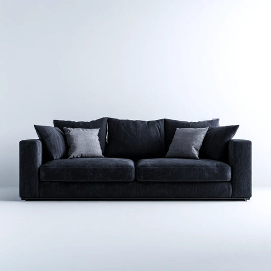 Sofa, 3 fotela prosta sofa czarna w poliestrze z żebrowanymi żebrami 230 x 95 x 85 cm