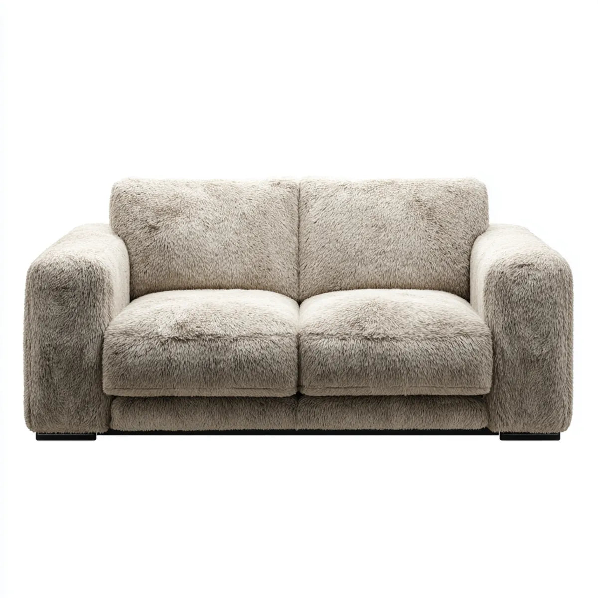 Sofa, 2 fotela beżowa w futerku z efektem poliestrowym 175 x 95 x 75 cm prostokątna
