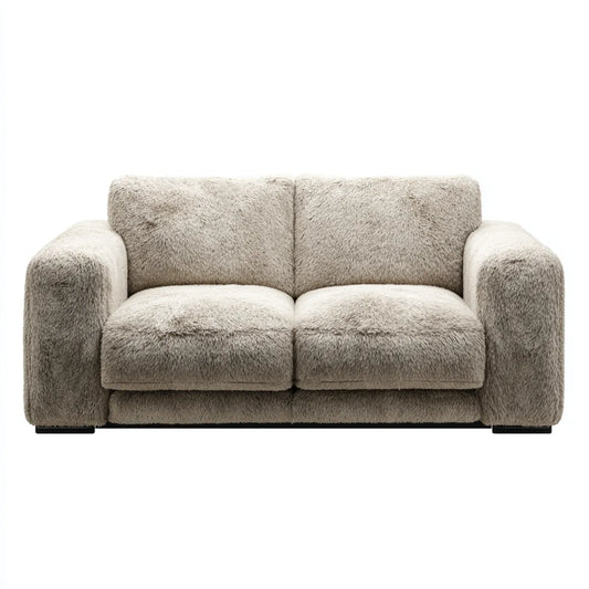 Sofa, 2 fotela beżowa w futerku z efektem poliestrowym 175 x 95 x 75 cm prostokątna