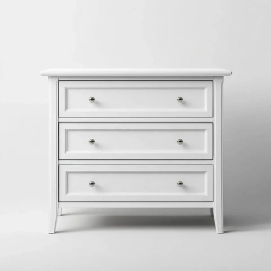 Komoda, 3 białe szuflady w panelach MDF i pianki prostokątnej o wymiarach 90 x 45 x 90 cm