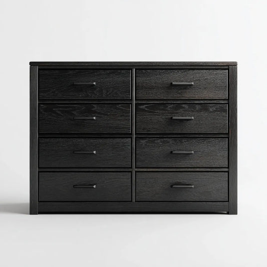 Komoda, Konmode 8 szuflad czarny 160 x 40 x 80 cm w prostokątnych panelach MDF