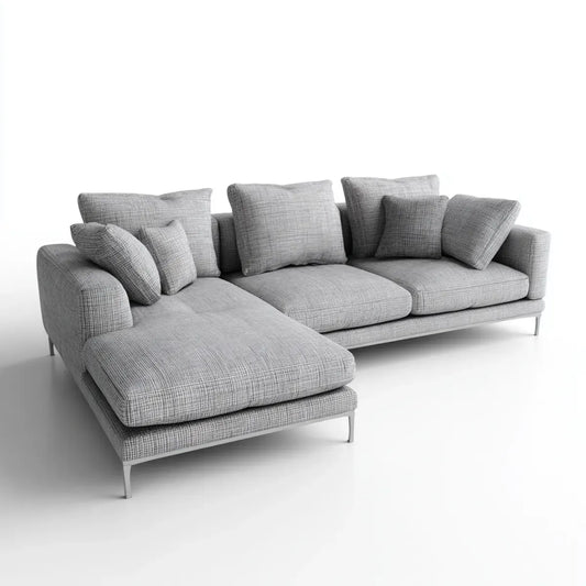 Sofa, Kanapa narożna z szarym, lewym rekamer 285 x 165 x 85 cm poliestrowy kształt L