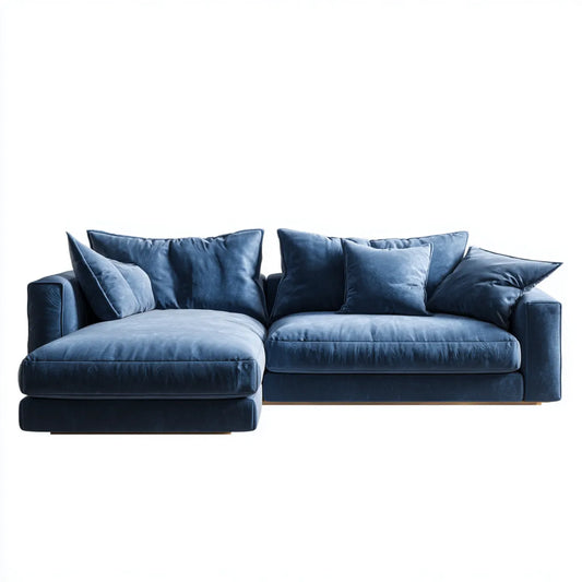 Sofa, Kanapa narożna z lewym ottomanem granatowy 280 x 160 x 85 cm poliestrowy aksamit kształt litery L